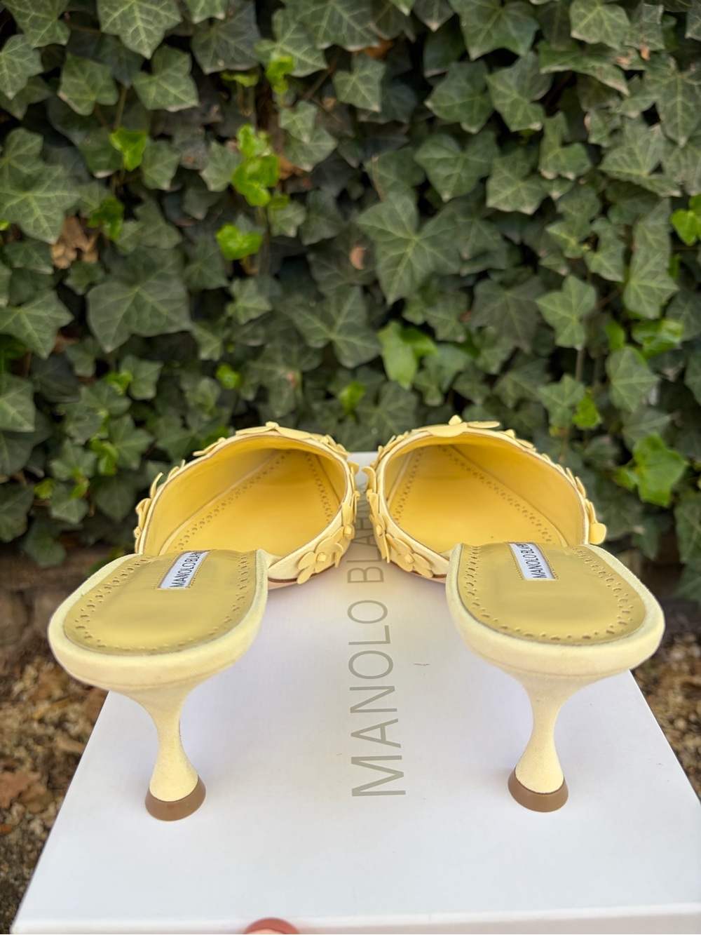 Manolo Blahnik’s Harnes 50 Appliquéd Suede Mules Pastel Yellow Size EU 40 - Picture 8 of 10